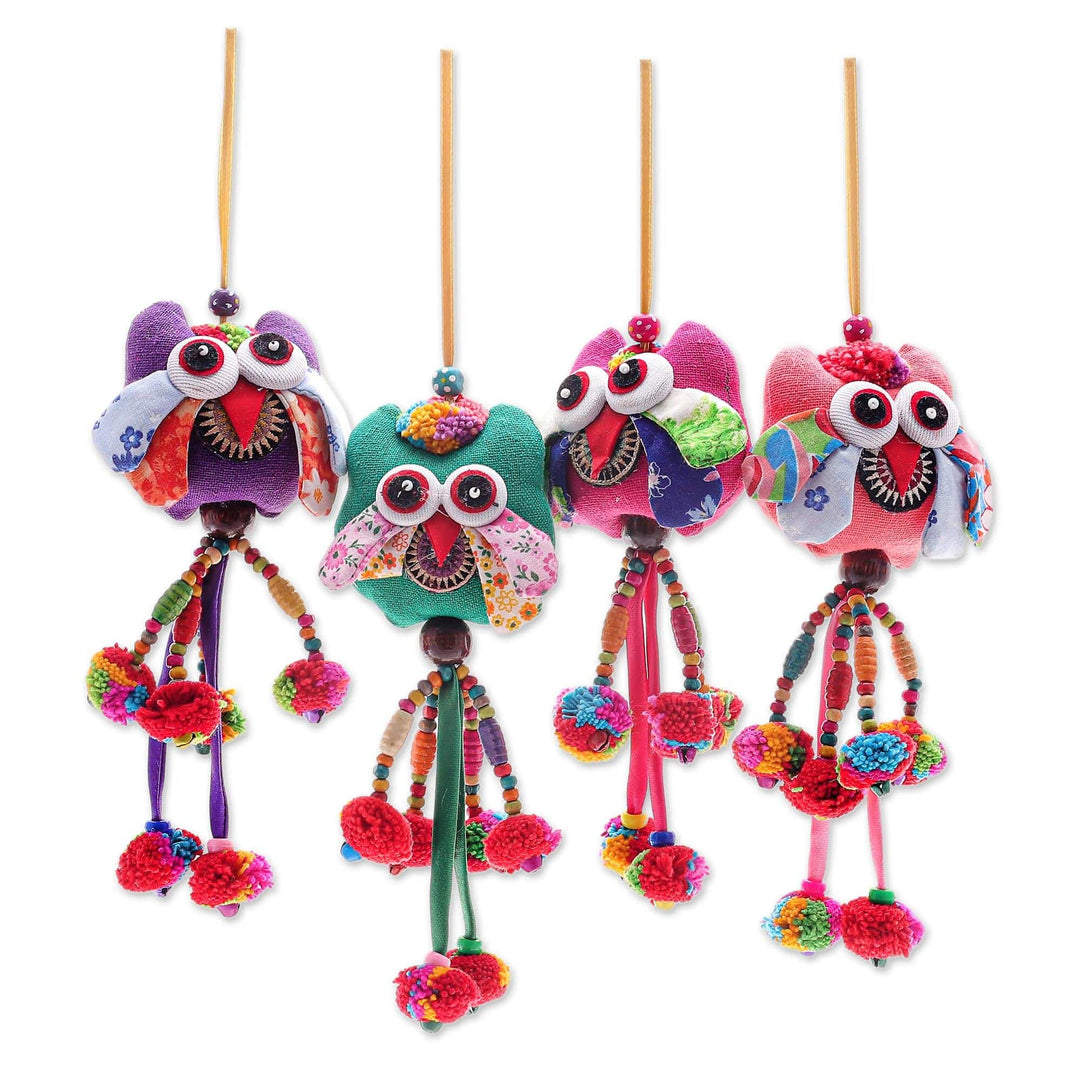 Handcrafted Cotton-Blend Owl Ornaments (Set of 4) - Pretty Owl