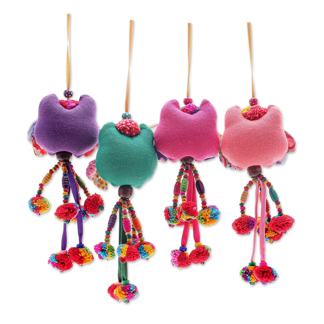 Handcrafted Cotton-Blend Owl Ornaments (Set of 4) - Pretty Owl