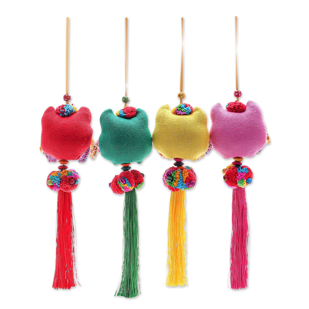 Handcrafted Cotton-Blend Owl Ornaments (Set of 4) - Happy Thai Owls