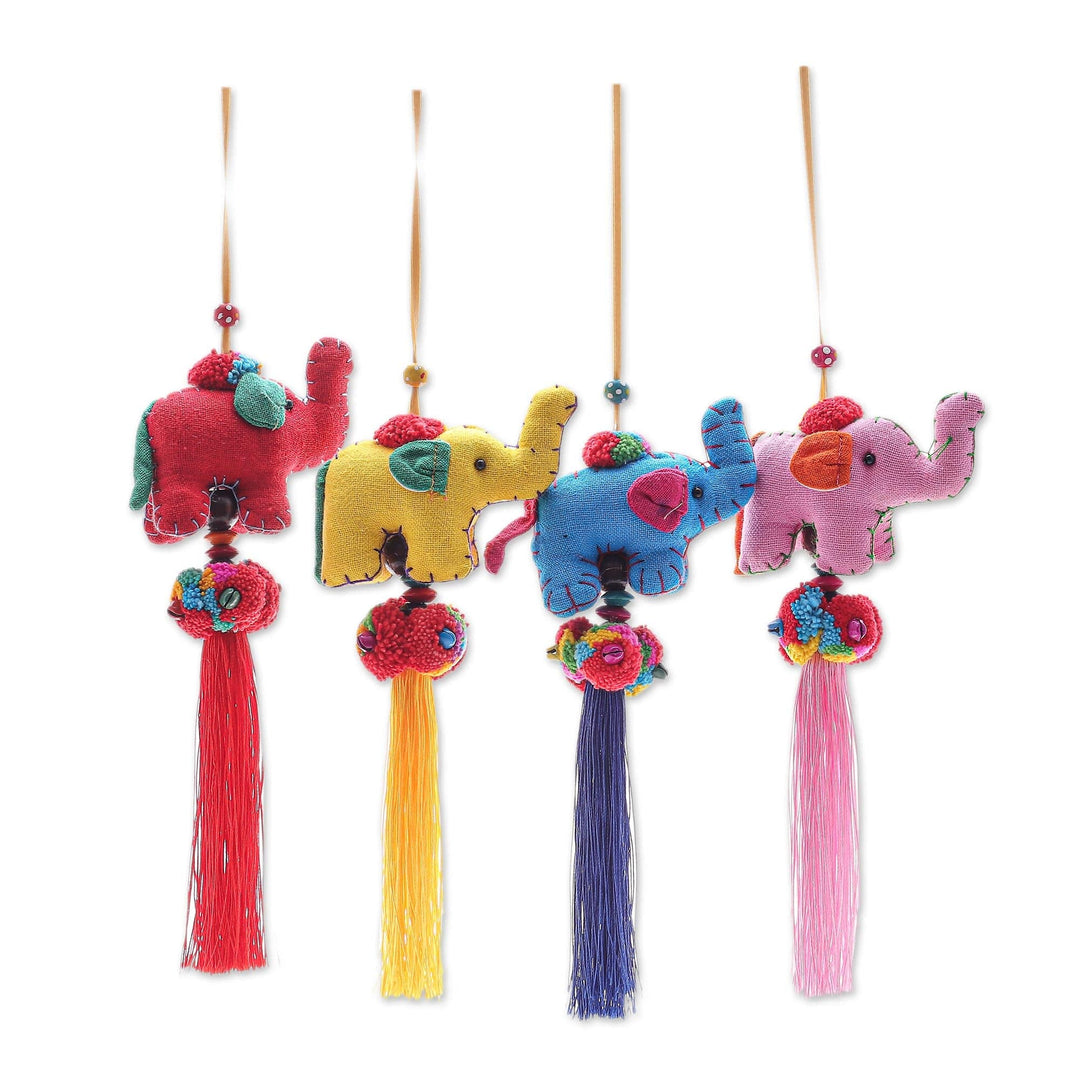 Handcrafted Cotton Blend Elephant Ornaments (Set of 4) - Thai Parade