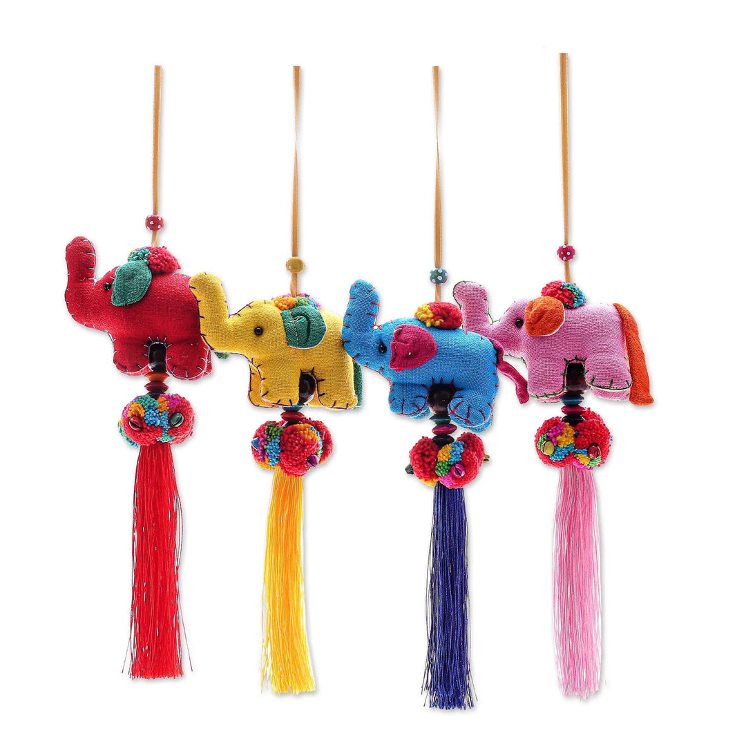 Handcrafted Cotton Blend Elephant Ornaments (Set of 4) - Thai Parade