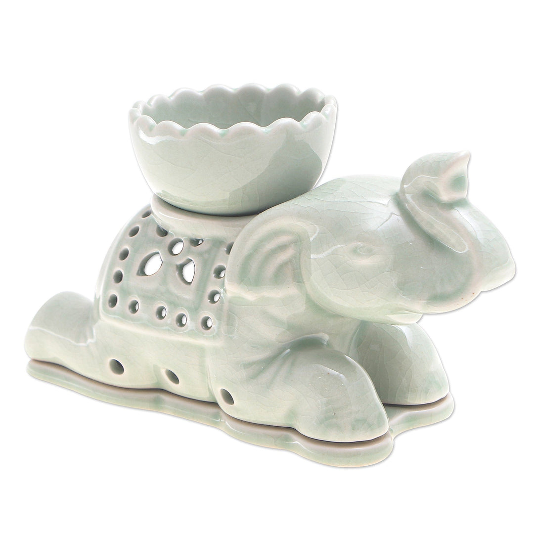 Handcrafted Celadon Oil Warmer - Royal Elephant
