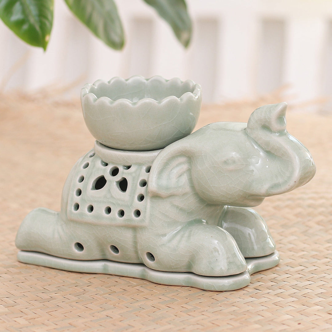 Handcrafted Celadon Oil Warmer - Royal Elephant