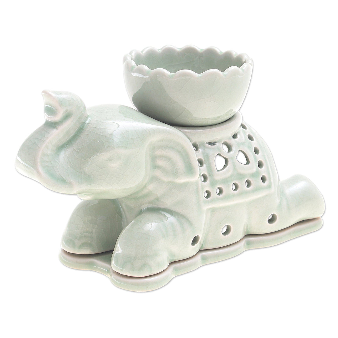 Handcrafted Celadon Oil Warmer - Royal Elephant