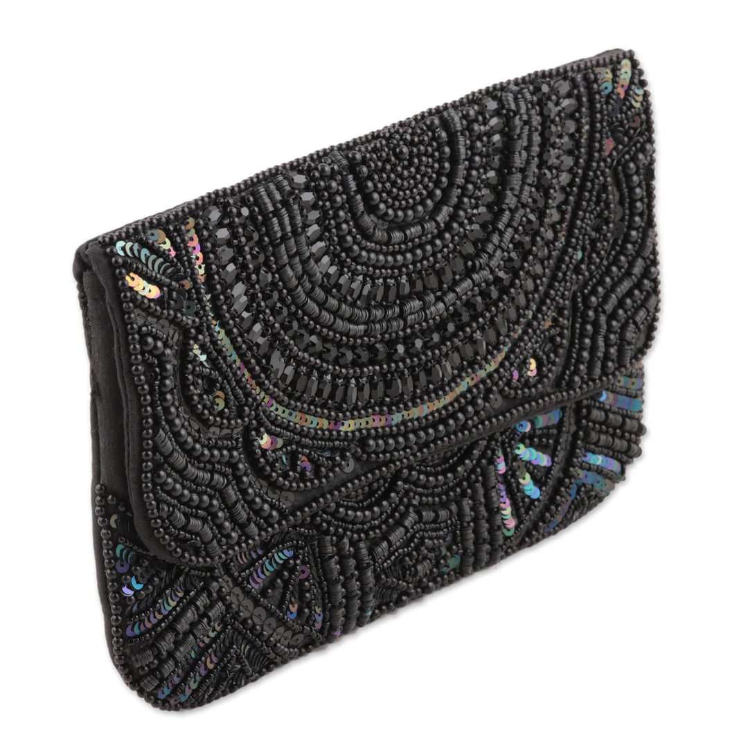 Artisan Crafted Beaded Silk Clutch from India - Midnight Glamour