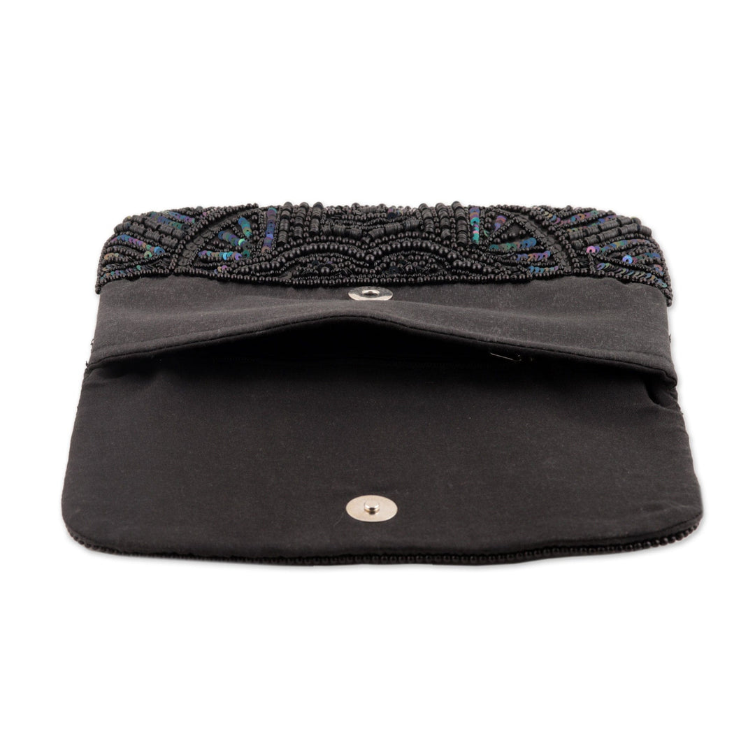 Artisan Crafted Beaded Silk Clutch from India - Midnight Glamour