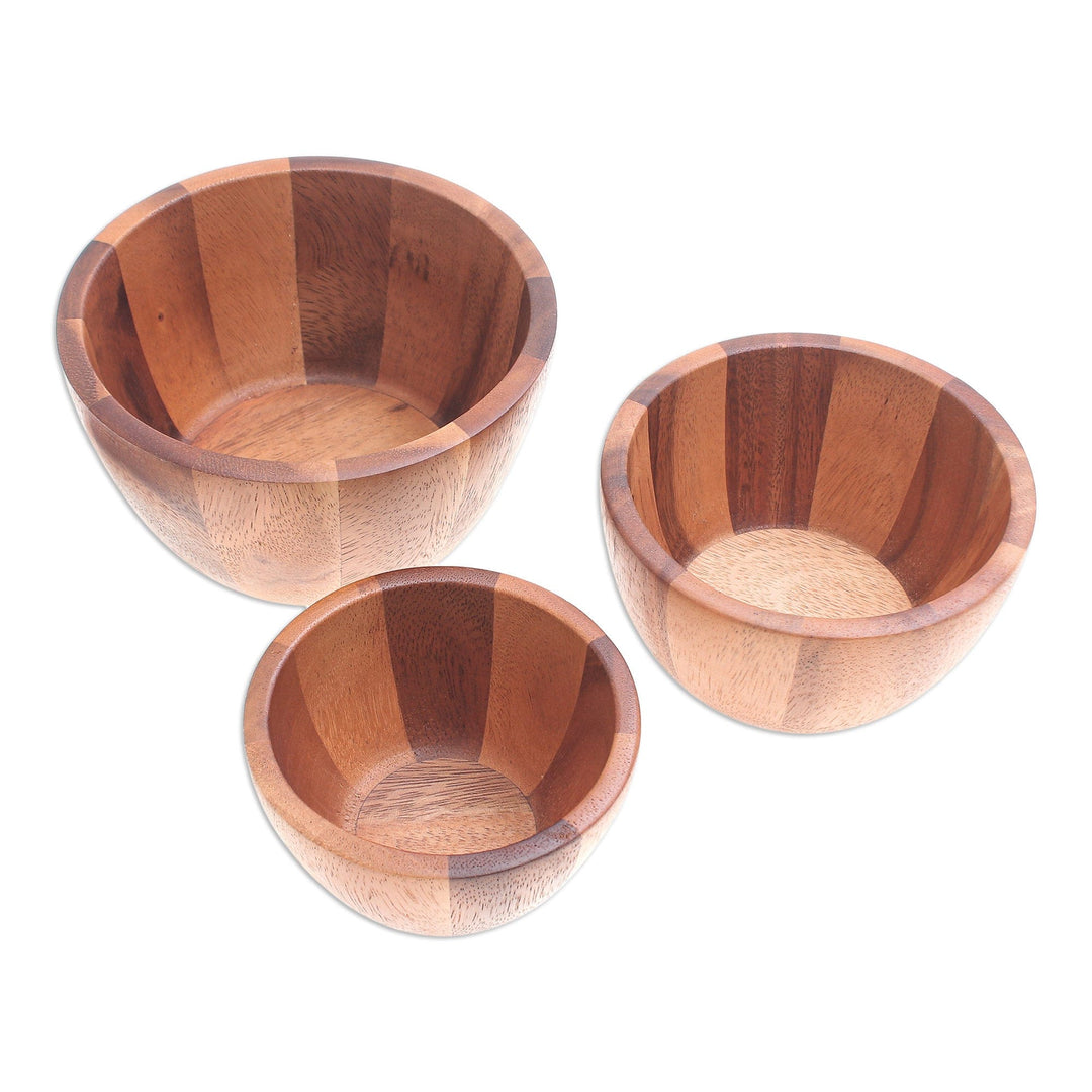 Hand Carved Raintree Wood Serving Bowls (Set of 3) - Gather Round