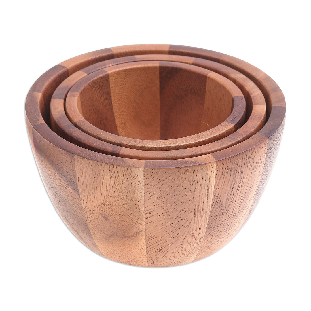 Hand Carved Raintree Wood Serving Bowls (Set of 3) - Gather Round