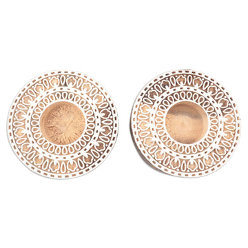 Artisan Crafted Mango Wood Tealight Candle Holders (Pair) - Ignite the Light