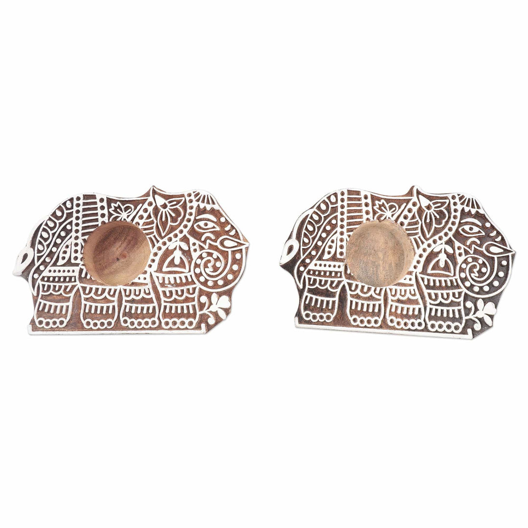 Handmade Tealight Candle Holders with Elephant Motif (Pair) - Illuminated Elephants