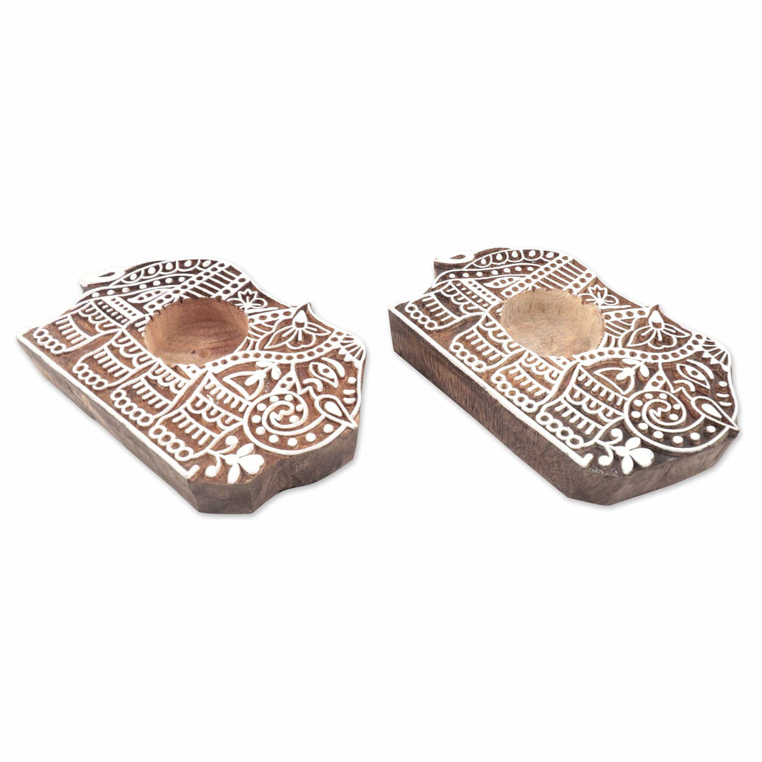 Handmade Tealight Candle Holders with Elephant Motif (Pair) - Illuminated Elephants