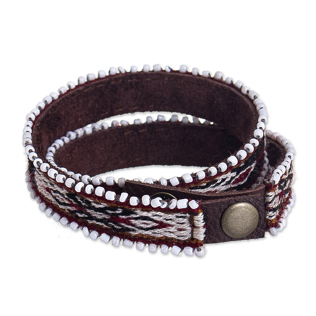 Unisex Wrap Bracelet with Leather and Wool - Cusco Embrace