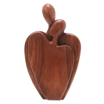 Romantic Suar Wood Statuette from Bali - Coupled Together