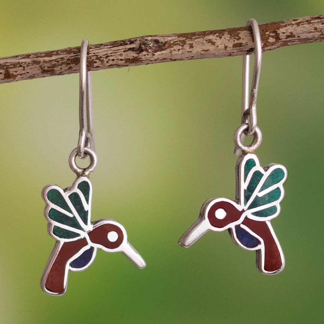 950 Sterling Silver Hummingbird Dangle Earrings - Hummingbird Joy