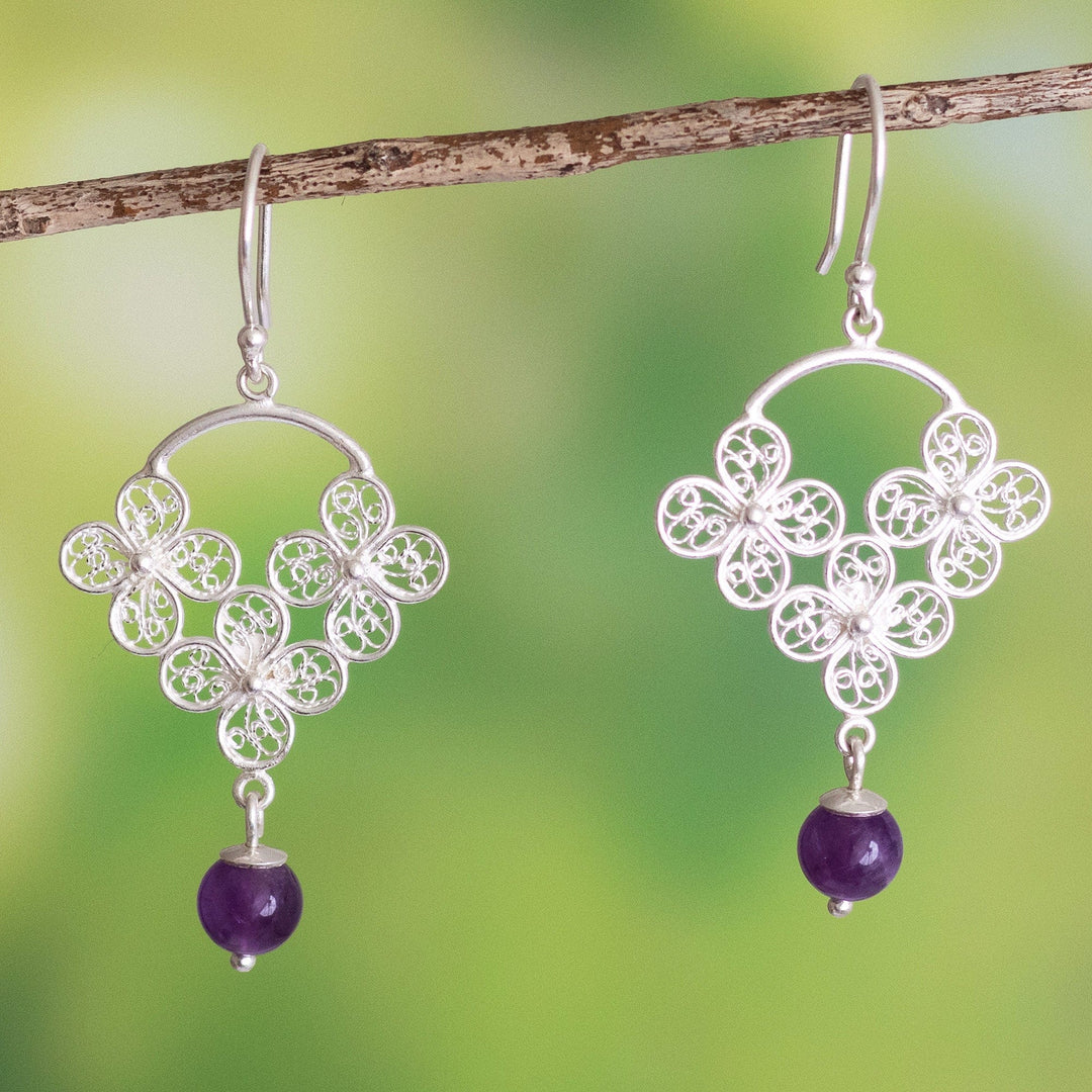 Sterling Silver Filigree and Amethyst Earrings - Pretty Petals