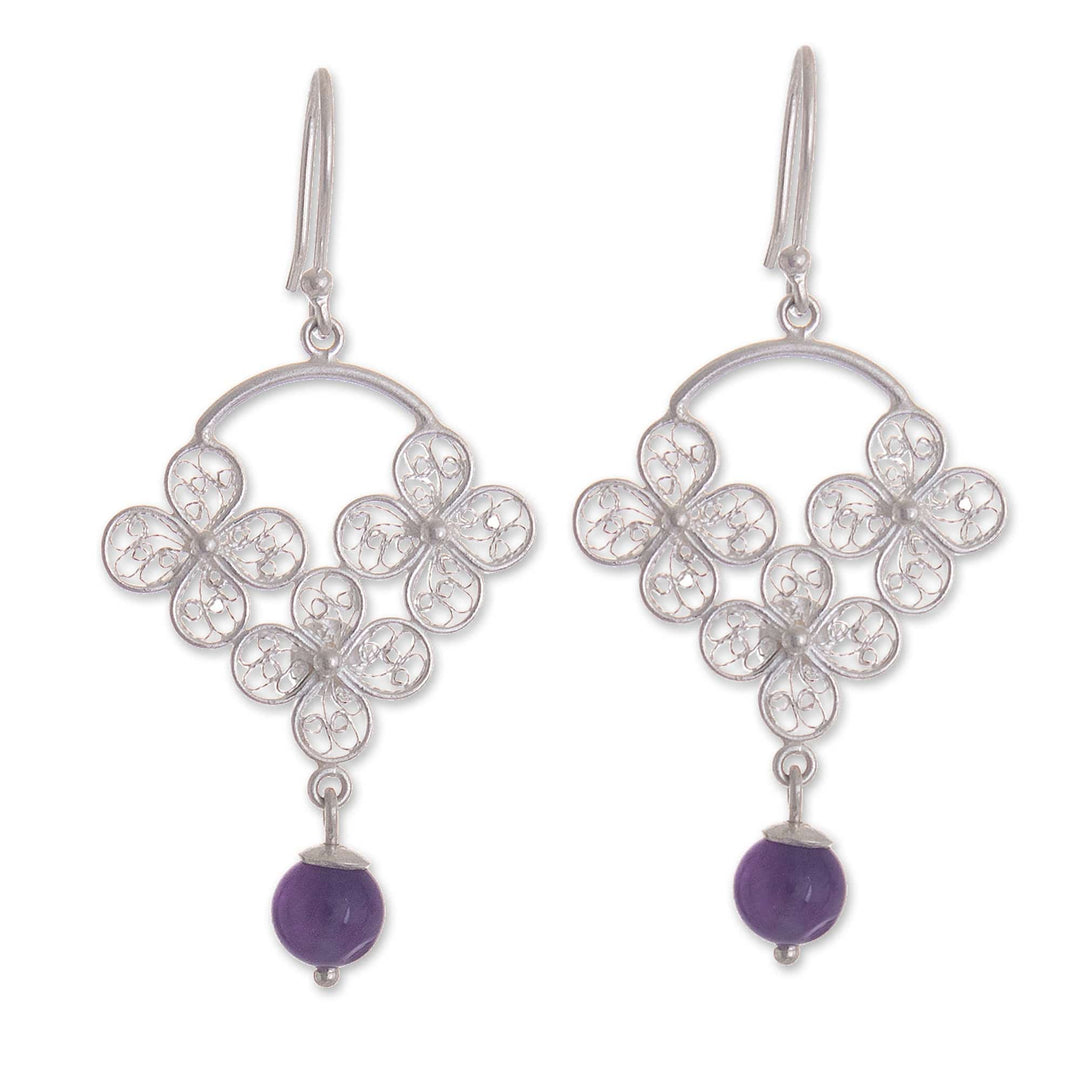 Sterling Silver Filigree and Amethyst Earrings - Pretty Petals