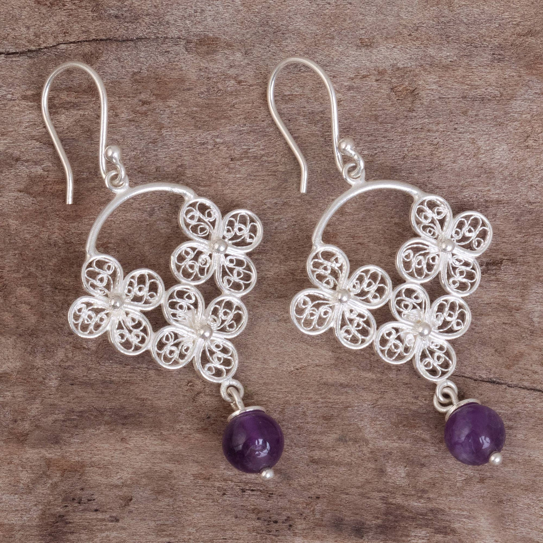 Sterling Silver Filigree and Amethyst Earrings - Pretty Petals