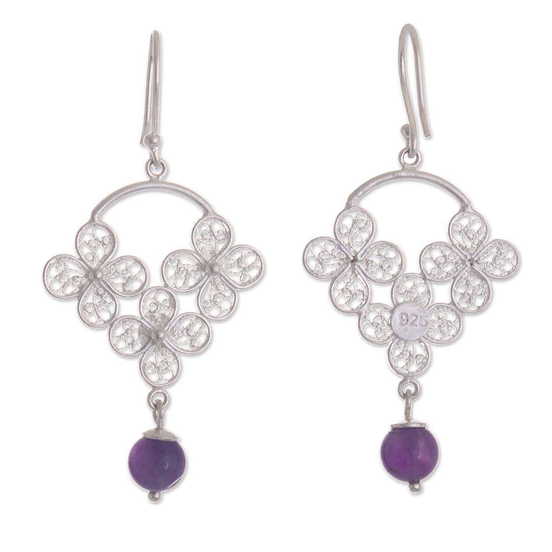 Sterling Silver Filigree and Amethyst Earrings - Pretty Petals