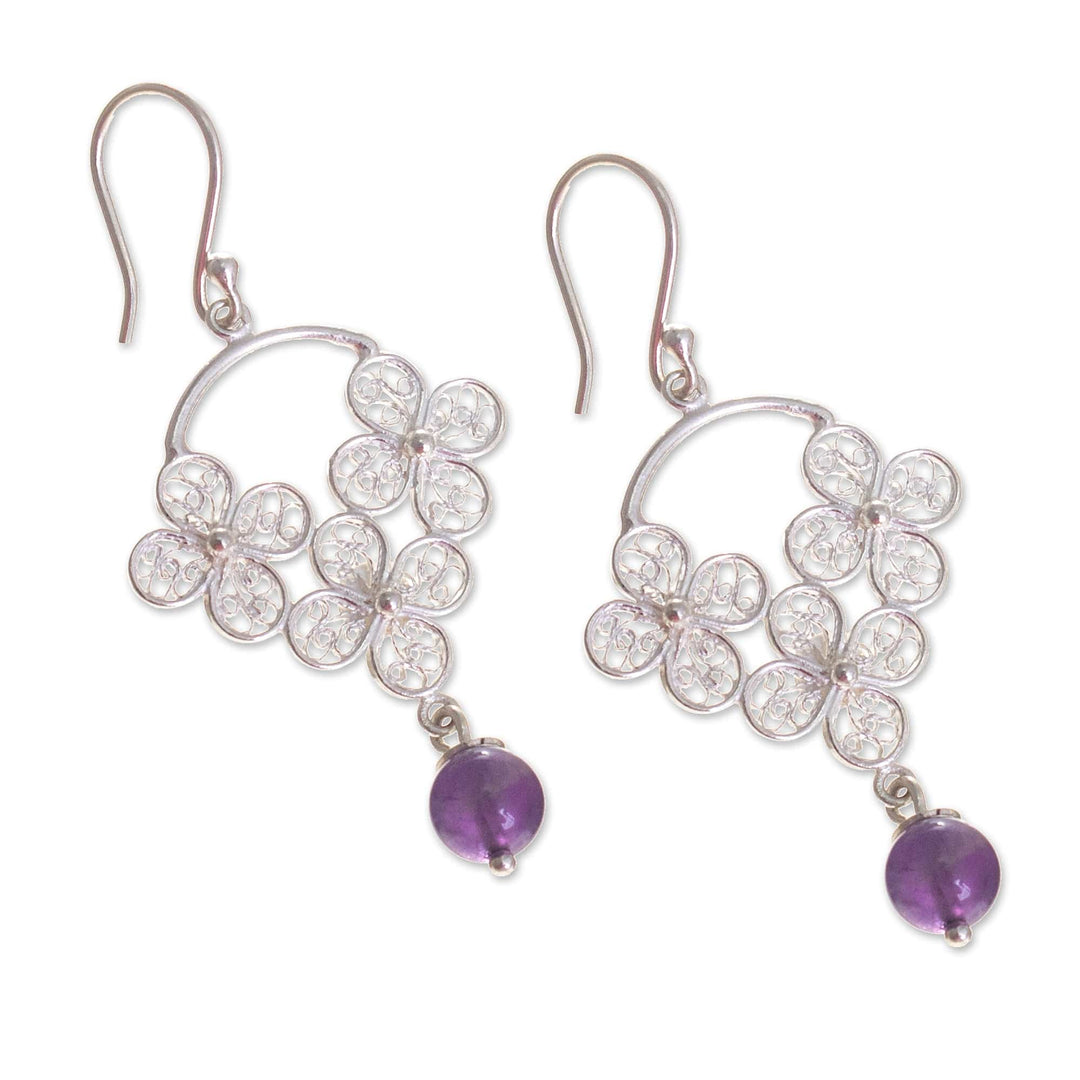 Sterling Silver Filigree and Amethyst Earrings - Pretty Petals