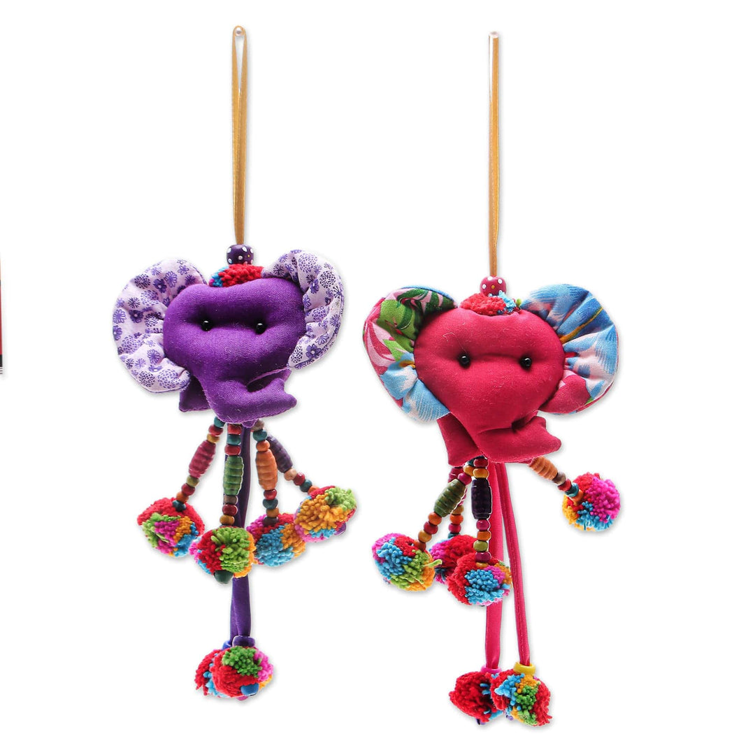 Hand Crafted Cotton-Blend Ornaments from Thailand (Pair) - Mini Tusk in Purple-Pink
