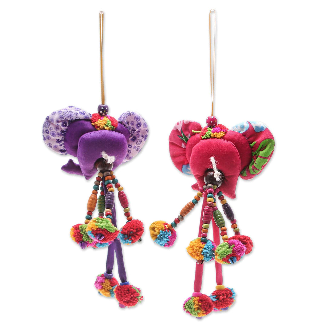 Hand Crafted Cotton-Blend Ornaments from Thailand (Pair) - Mini Tusk in Purple-Pink