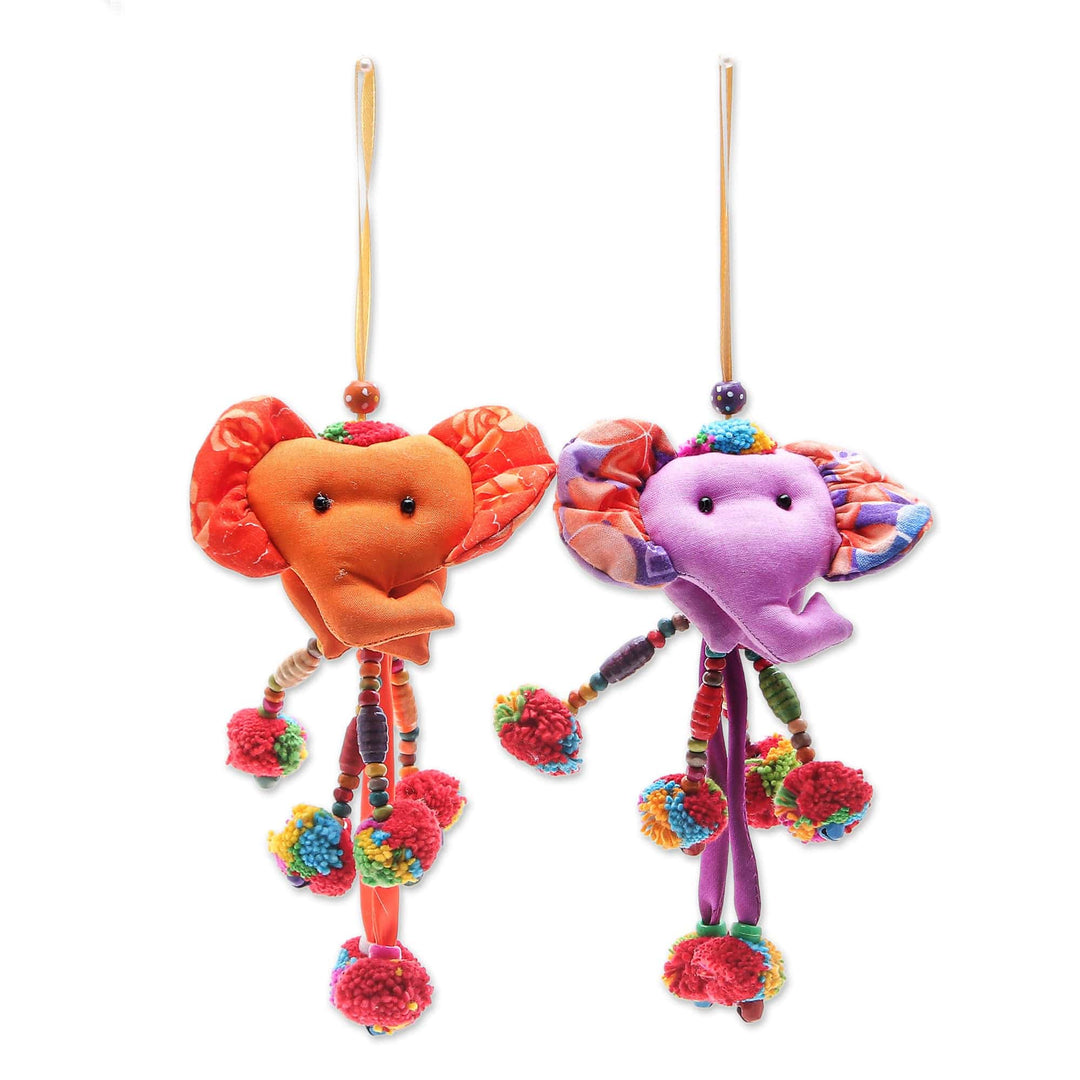 Multicolored Elephant Ornaments (Pair) - Pachyderm Charm