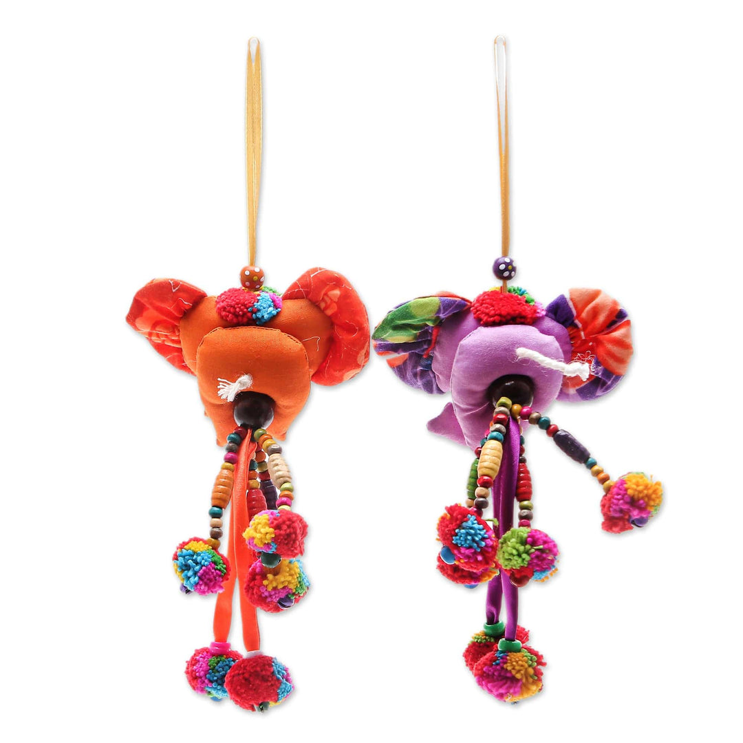 Multicolored Elephant Ornaments (Pair) - Pachyderm Charm