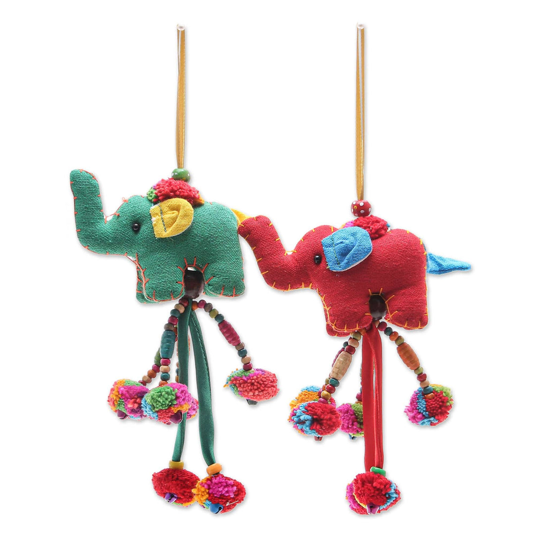 Embellished Elephant Ornaments (Pair) - Festive Pachyderms