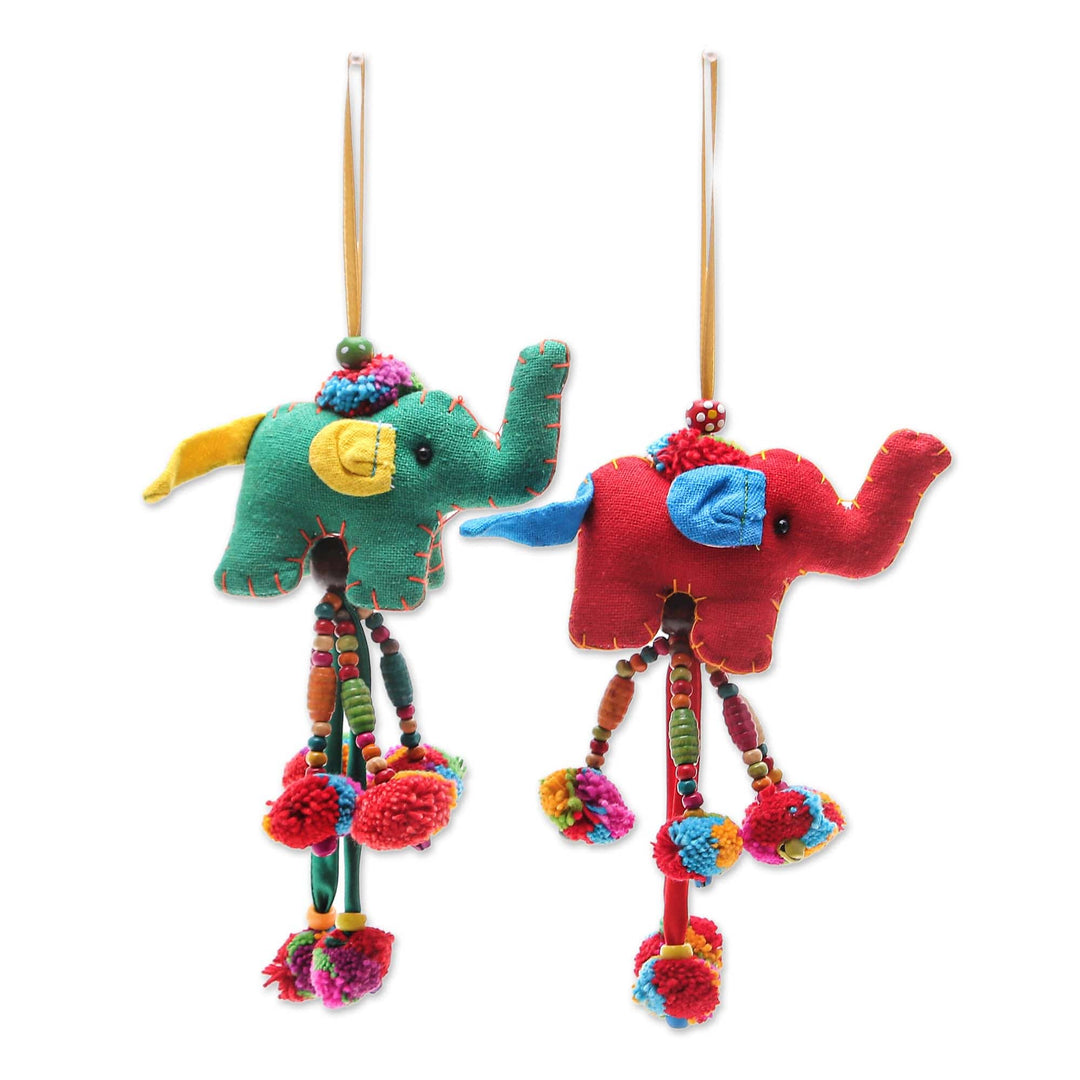 Embellished Elephant Ornaments (Pair) - Festive Pachyderms