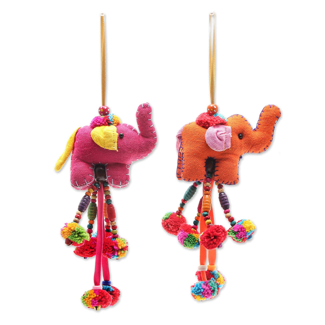 Artisan Crafted Elephant Ornaments (Pair) - Jolly Pachyderms