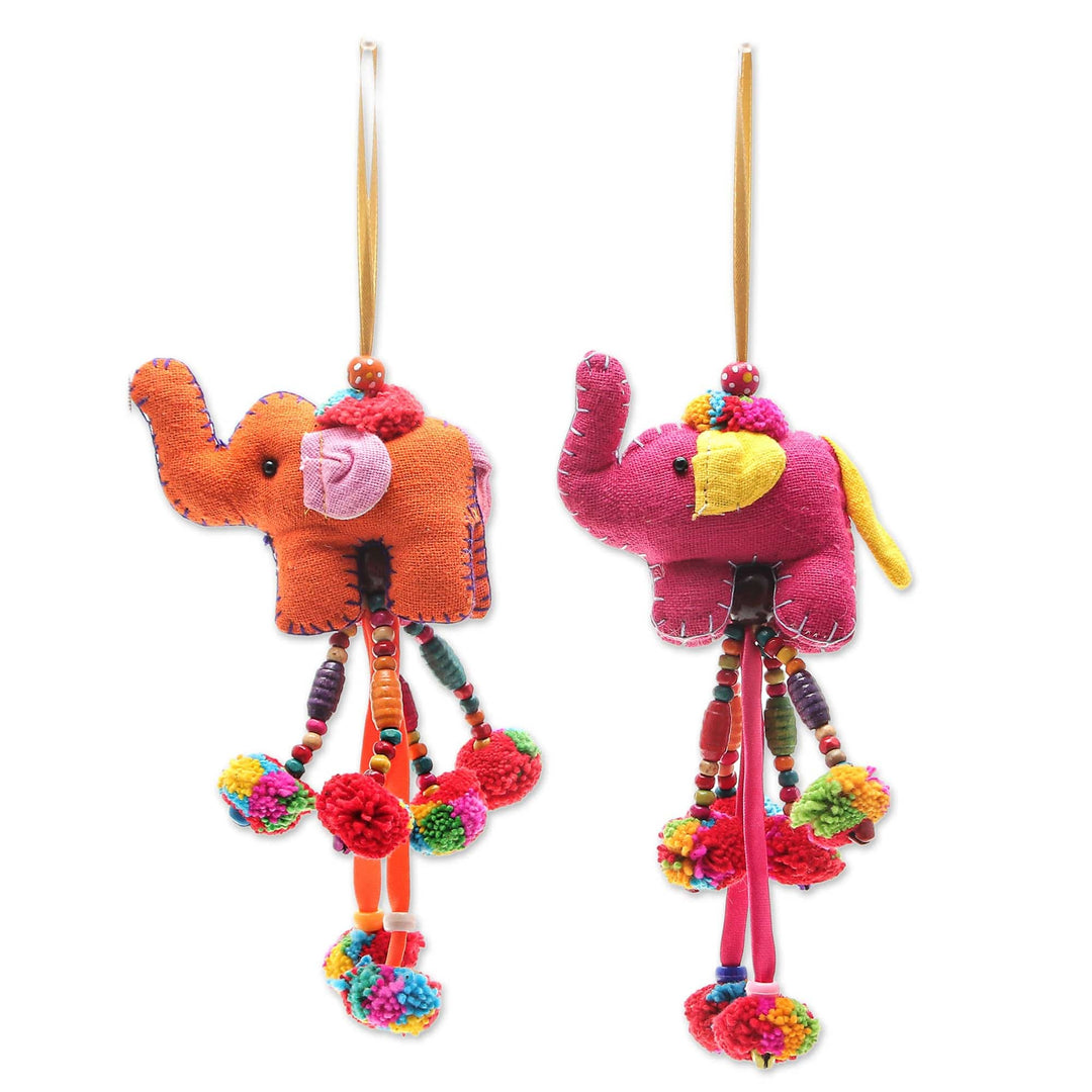 Artisan Crafted Elephant Ornaments (Pair) - Jolly Pachyderms