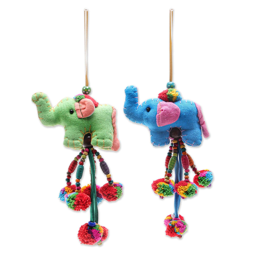 Colorful Elephant Christmas Ornaments (Pair) - Holiday Pachyderms