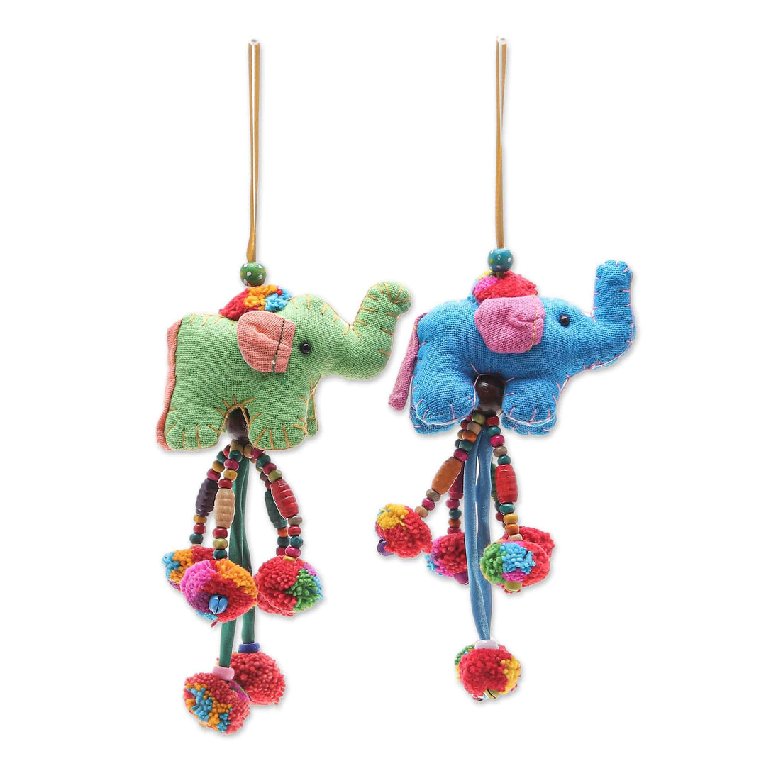 Colorful Elephant Christmas Ornaments (Pair) - Holiday Pachyderms