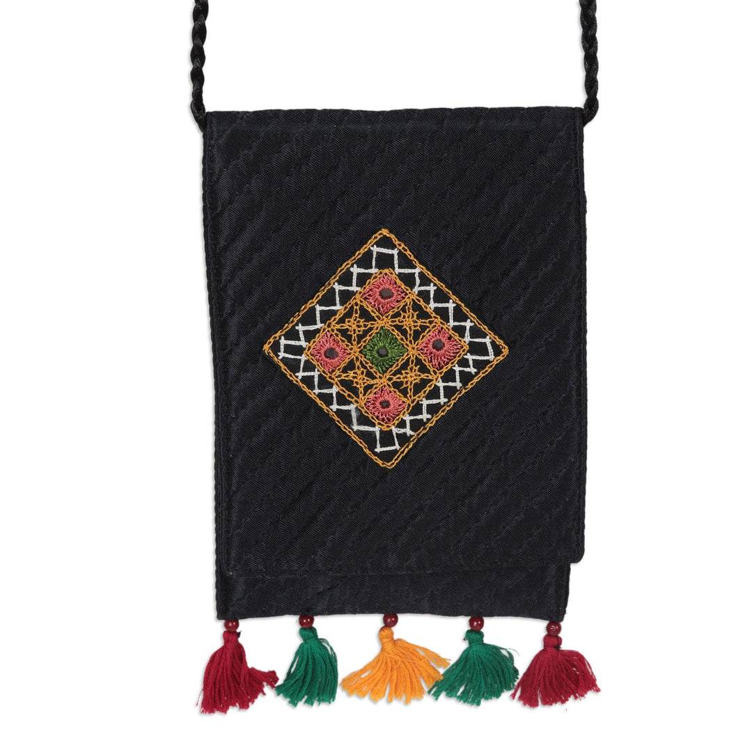 Handmade Embroidered Sling Bag with Tassels and Beads - Creative Appeal