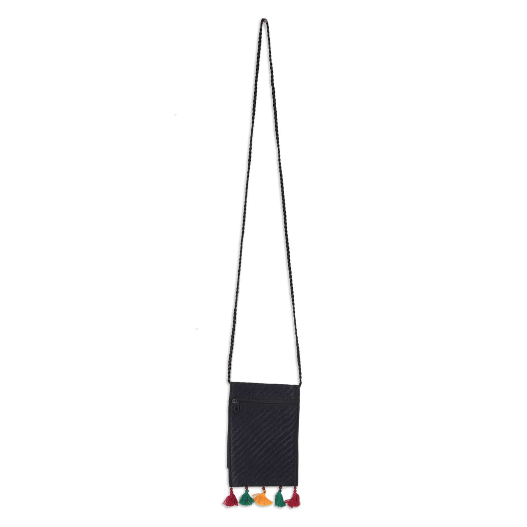 Handmade Embroidered Sling Bag with Tassels and Beads - Creative Appeal
