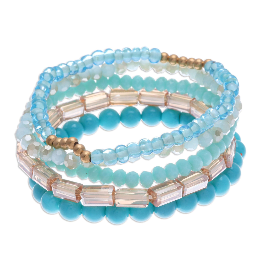 Set of 5 Turquoise Beaded Stretch Bracelets from Thailand - Fancy Dream in Turquoise
