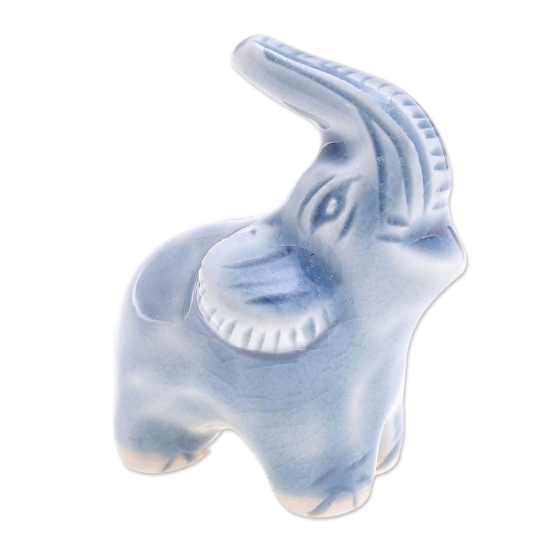 Artisan Crafted Ceramic Figurine - Happy Elephant in Blue