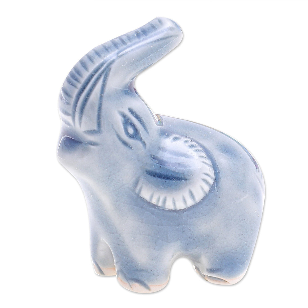 Artisan Crafted Ceramic Figurine - Happy Elephant in Blue