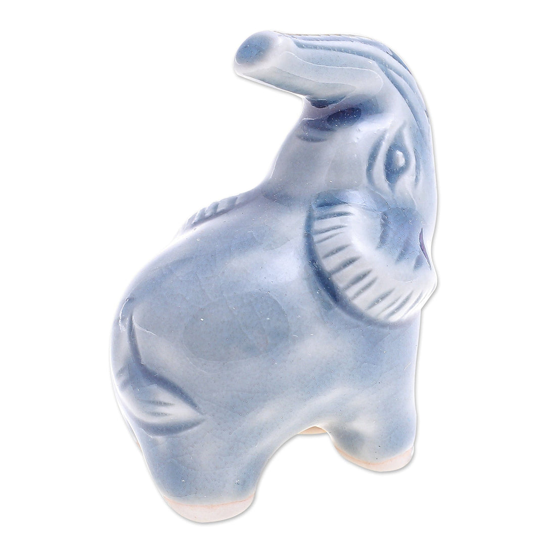 Artisan Crafted Ceramic Figurine - Happy Elephant in Blue