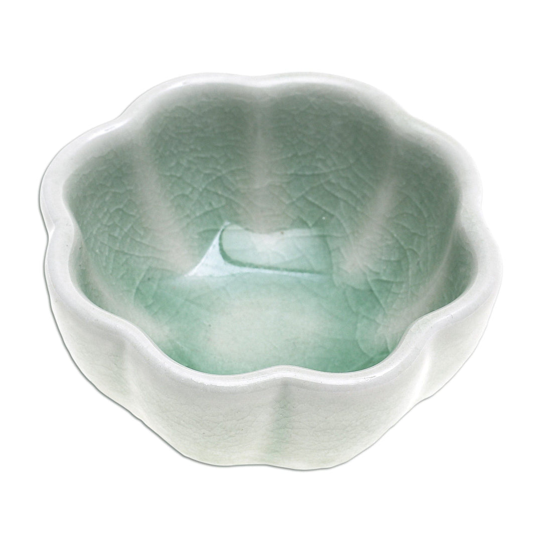 Handcrafted Celadon Ceramic Bowl - Flower Bloom in Green