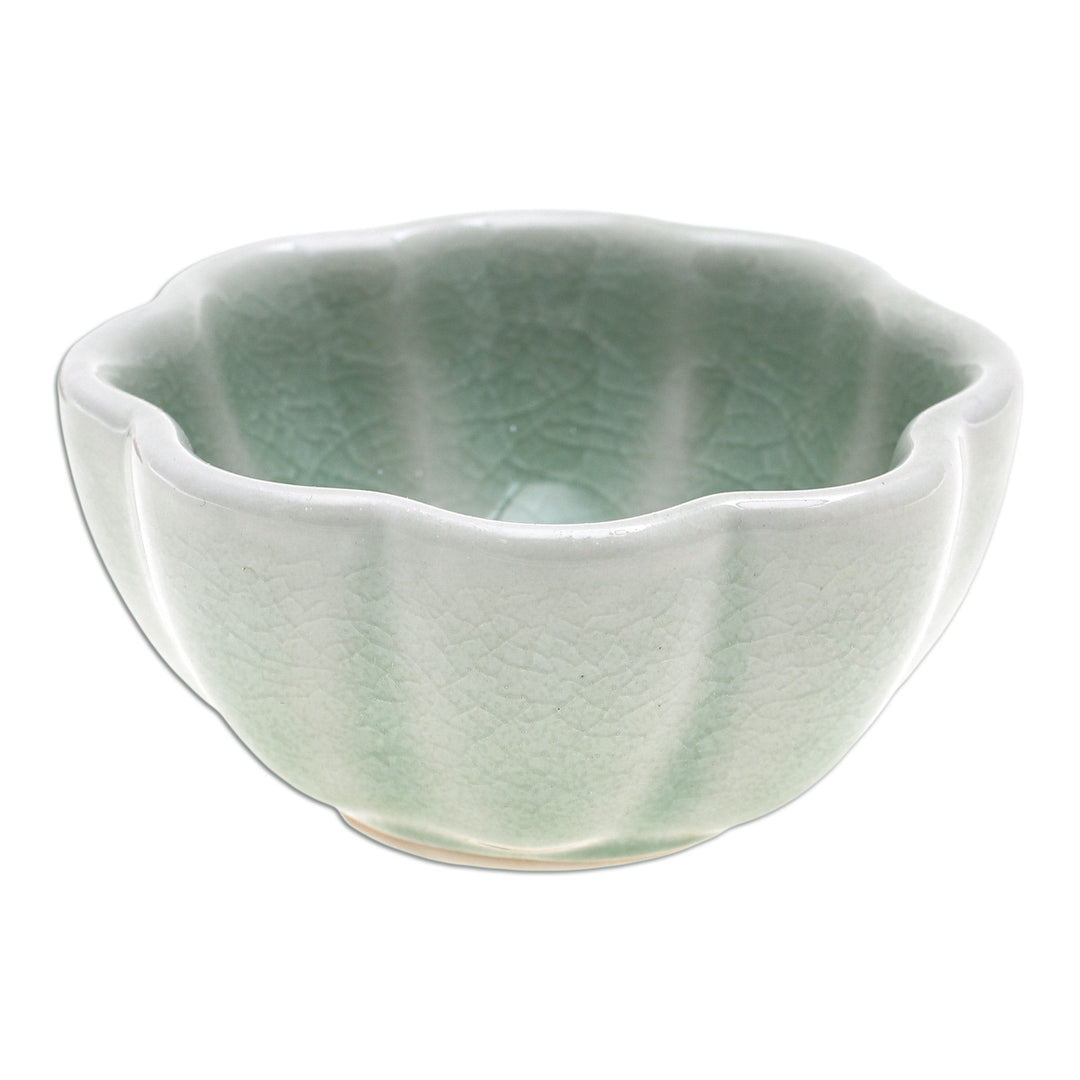 Handcrafted Celadon Ceramic Bowl - Flower Bloom in Green