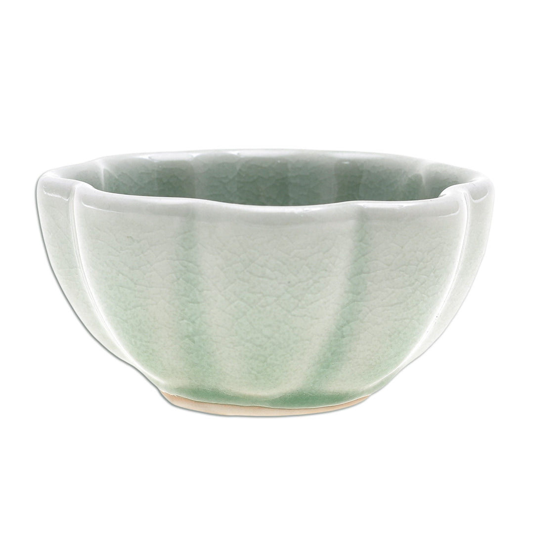 Handcrafted Celadon Ceramic Bowl - Flower Bloom in Green