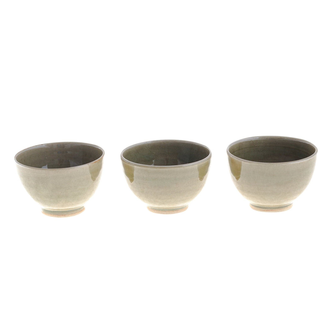 Small Footed Green Ceramic Bowls (Set of 3) - Earthy Green