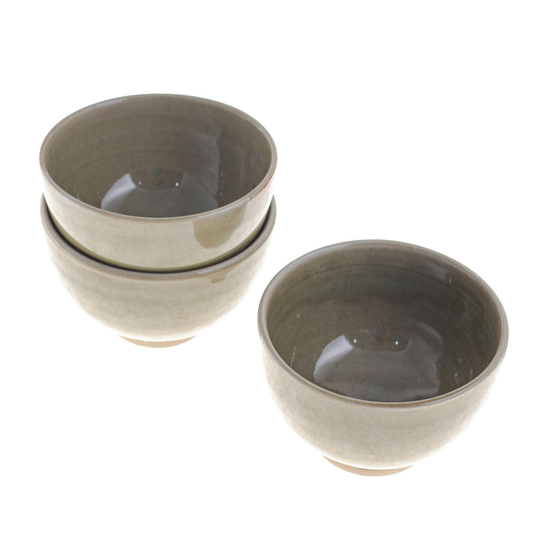 Small Footed Green Ceramic Bowls (Set of 3) - Earthy Green