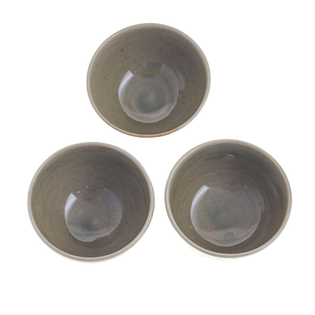 Small Footed Green Ceramic Bowls (Set of 3) - Earthy Green