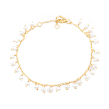 Handmade Gold-Plated Cultured Pearl Charm Bracelet - Charmed Circle