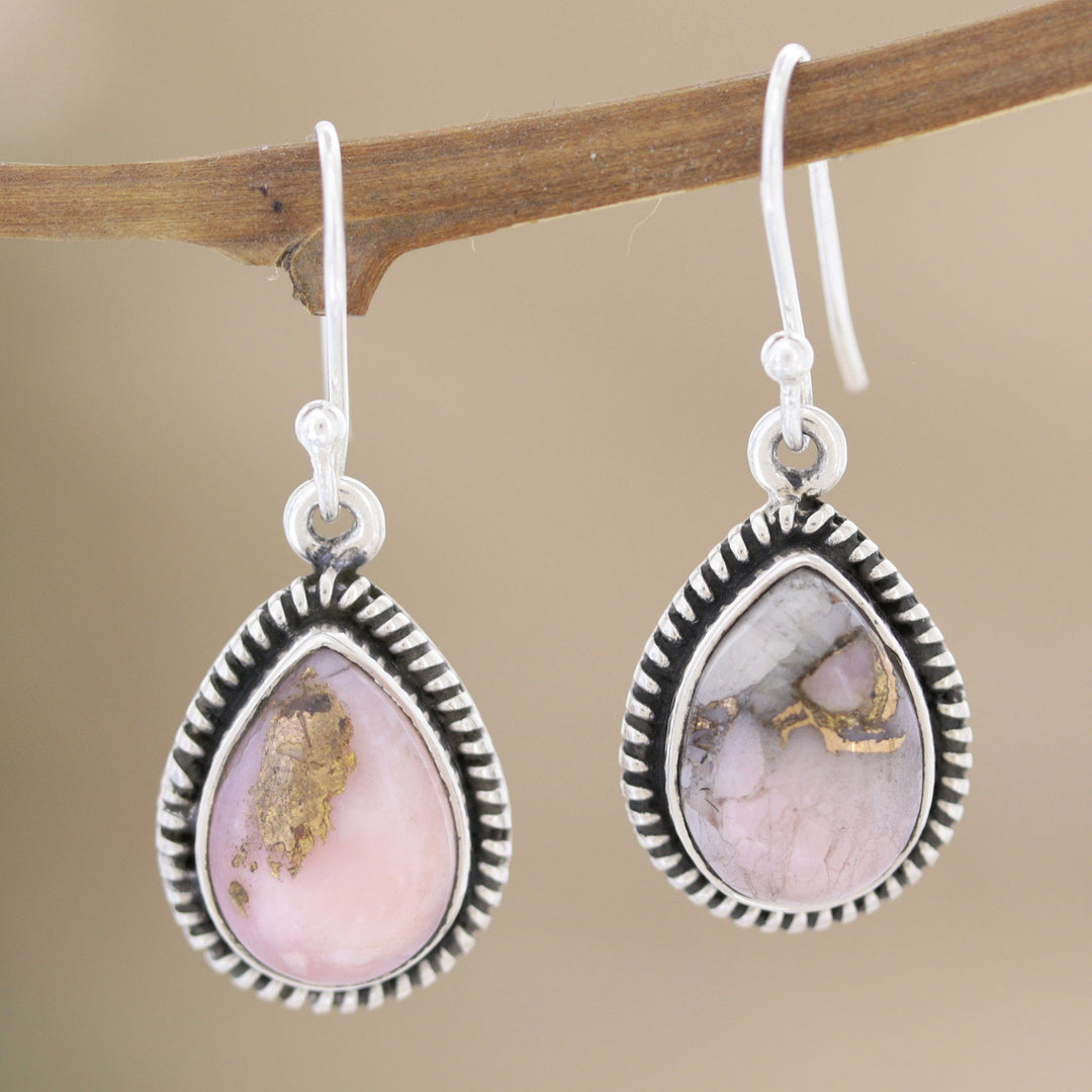 Pink Opal and Sterling Silver Dangle Earrings - Cloud Cover