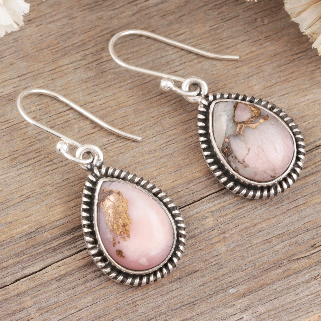 Pink Opal and Sterling Silver Dangle Earrings - Cloud Cover