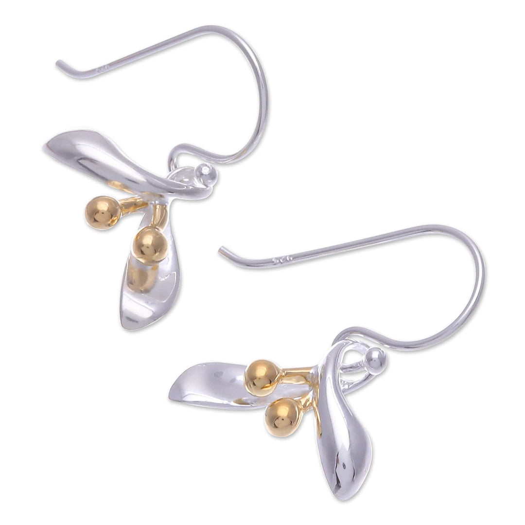 Sterling Silver Floral Dangle Earrings with 18k Gold Accents - Golden Floral Charm