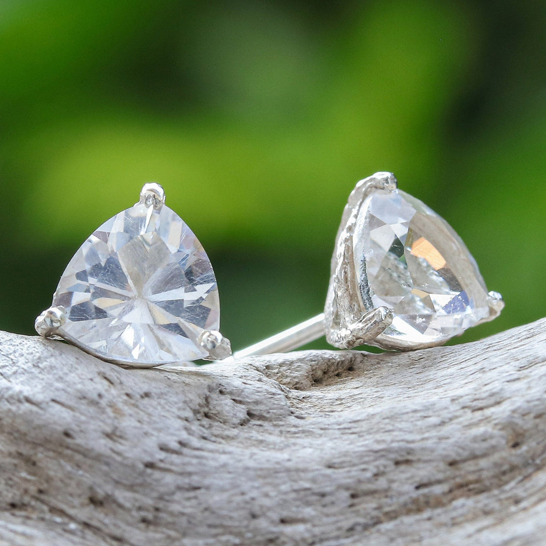 Quartz and Sterling Silver Stud Earrings from Thailand - Miss Me Now